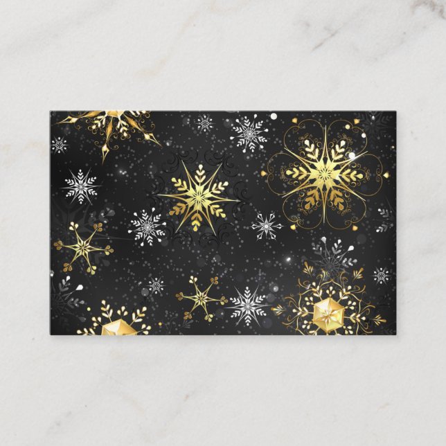 Tarjeta De Recomendación Xmas copos de nieve dorados sobre fondo negro (Anverso)
