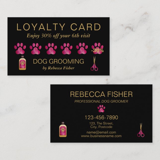 Tarjeta de recompensas a la lealtad rosada para pe (Anverso / Reverso)