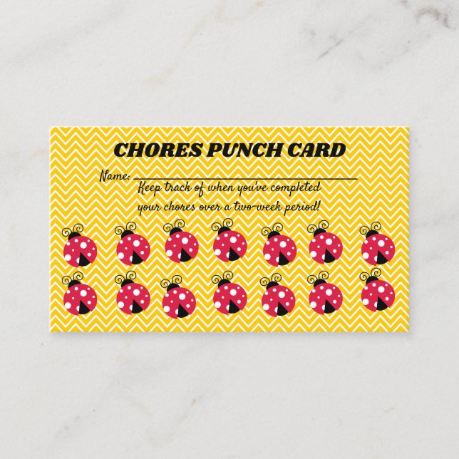 Tarjeta de recompensas editable Lady Bug Chores (Anverso)