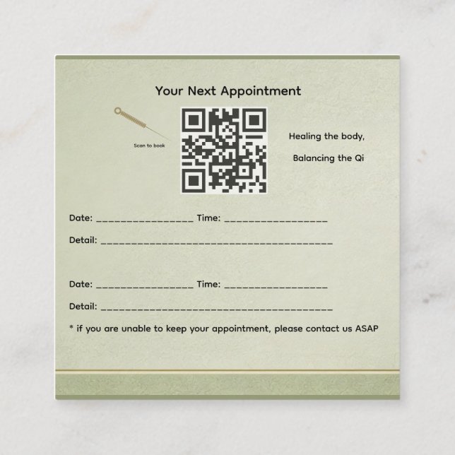 Tarjeta de Recordatorio de Cita de Acupuntura (Reverso)