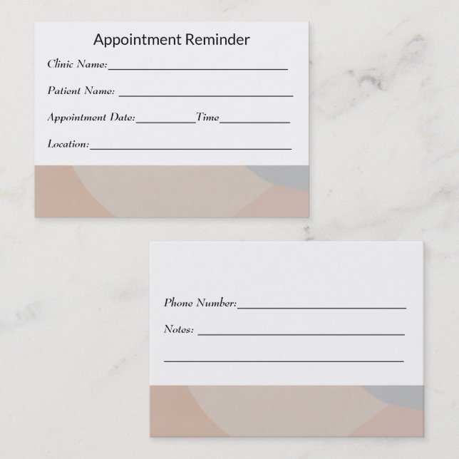 Tarjeta de Recordatorio de Cita Mínima Diseño Limp (Anverso / Reverso)