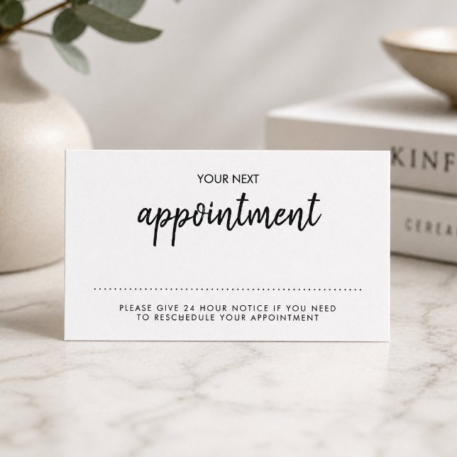 Tarjeta de Recordatorio de Cita | Moderno Minimali (A stylish professional reminder card perfect for salons, wellness spas, and beauty studios)