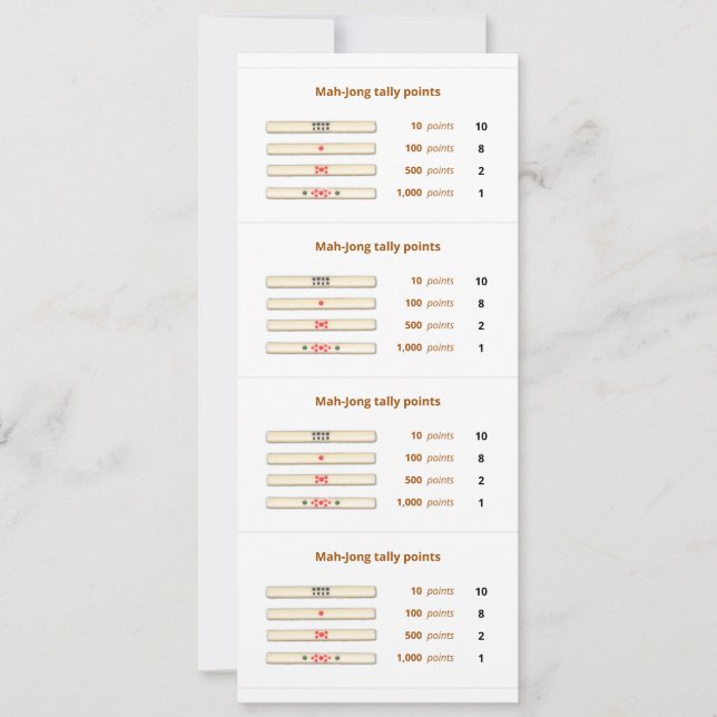Tarjeta de recuento de Mah-Jong - 2 (Anverso)