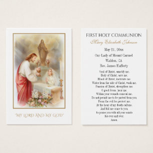 Tarjeta de recuerdo católica de Comunión de niña