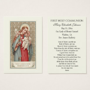 Tarjeta de recuerdo católica de Primera Comunión
