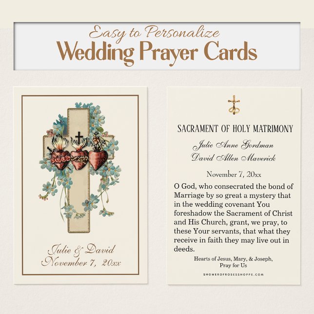 Tarjeta de recuerdo de boda católica Jesús María J (Easy to Personalize Catholic hWedding Prayer Cards with the  hearts of Jesus, Mary, & Joseph)