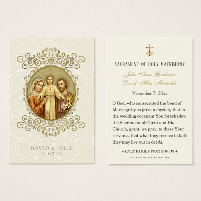 Tarjeta de recuerdo de boda católica tradicional (Anverso y reverso)