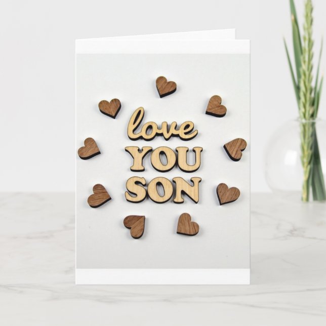Tarjeta de recuerdo de madera para hijo que dice T (Anverso)