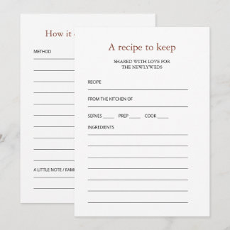 Tarjeta de Recuerdo de Recetas de Boda en Mesa Reu