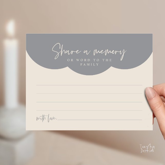 Tarjeta de recuerdo de servicio funerario, compart (Funeral Service, Share a memory or words to the family Memorial Card in Cream Grey)