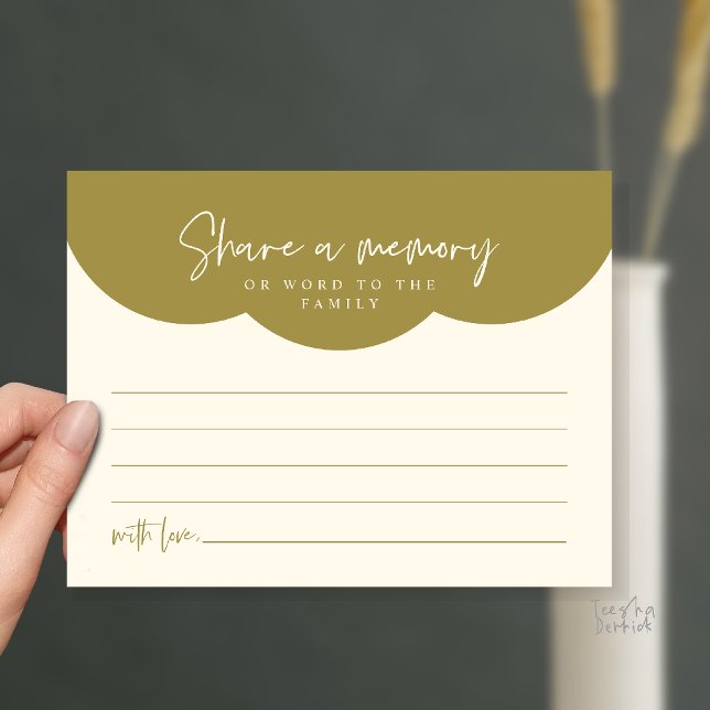 Tarjeta de recuerdo de servicio funerario, compart (Funeral Service, Share a memory or words to the family Memorial Card in Gold Yellow Cream)