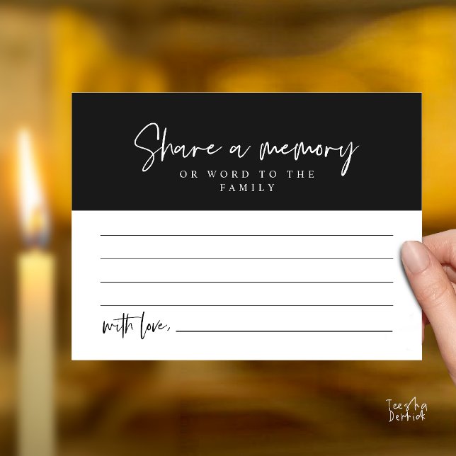Tarjeta de recuerdo de servicio funerario, compart (Funeral Service, Share a memory Memorial Card in Black and White)