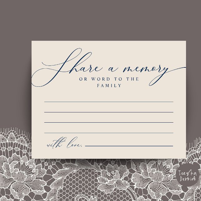 Tarjeta de recuerdo de servicio funerario, compart (Funeral Service, Share a memory Memorial Card in navy Blue Ivory)