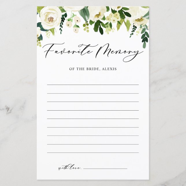 Tarjeta de recuerdo favorito de flores blancas de  (Anverso)