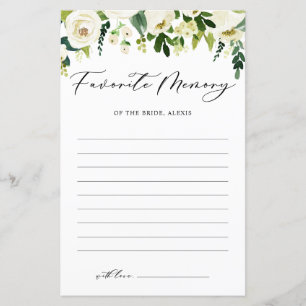 Tarjeta de recuerdo favorito de flores blancas de 