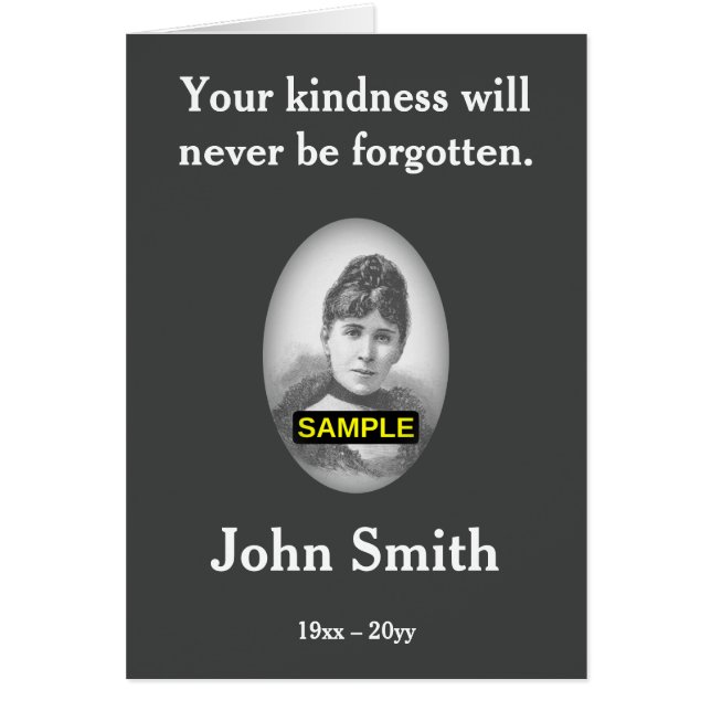 Tarjeta de recuerdo lúgubre y tenue, con foto (Frente)