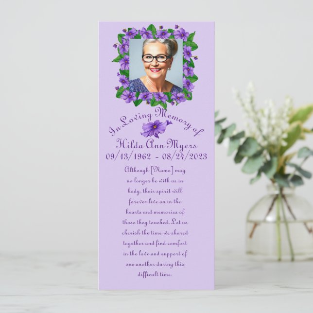 Tarjeta de Recuerdos Violeta Memorial/Funeral (Anverso de pie)