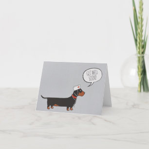 Tarjeta de Recupera Pronto - Dachshund con Ropa de