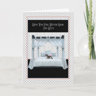 Tarjeta de recuperación para gato en cama de cuatr