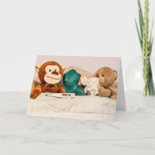 Tarjeta de recuperación para mono y oso de peluche