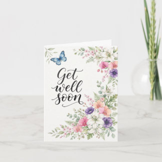 Tarjeta de recuperación pronta con mariposa floral