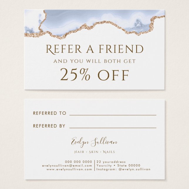 Tarjeta de referencia agada azul pastel (Anverso y reverso)