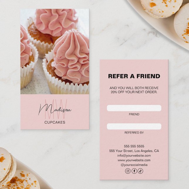 Tarjeta de referencia comercial con logotipo de mo (Bakery Monogram Logo Business Referral Card)
