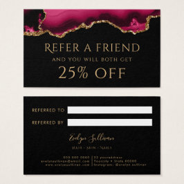 Tarjeta de referencia de agata de magenta y oro