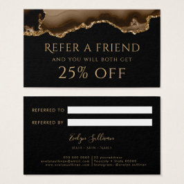 Tarjeta de referencia de agio marrón y dorado