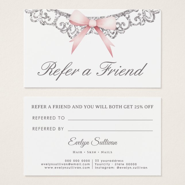 Tarjeta de referencia de arco rosa con marco plate (Anverso y reverso)