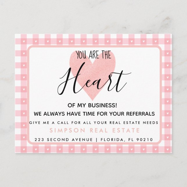 tarjeta de referencia de bienes raíces corazón de  (Anverso)