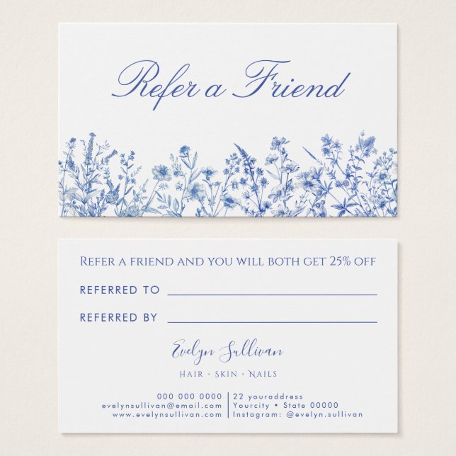Tarjeta de referencia de flores silvestres azules  (Anverso y reverso)