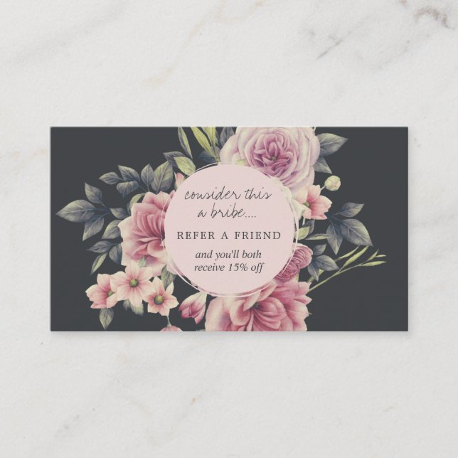 Tarjeta de referencia de logotipo floral oscuro (Anverso)