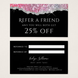 tarjeta de referencia de purpurina rosa brillante