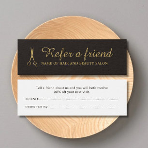 Tarjeta de Referencia de Salón de Belleza de Oro N