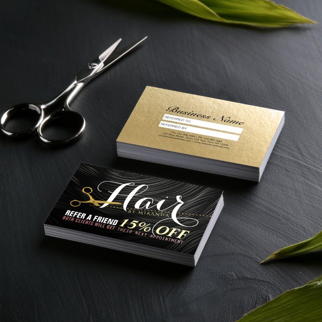 Tarjeta de referencia Hair Salon Hairstylist Gold  (Subido por el creador)