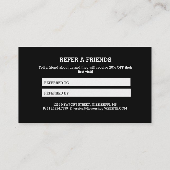 Tarjeta de referencia moderna de monograma negro g (Reverso)