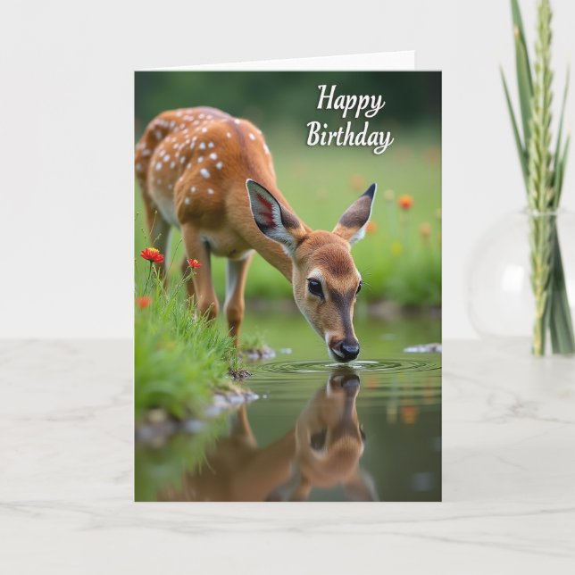 Tarjeta de reflexión de cervatillo de cumpleaños (Anverso)