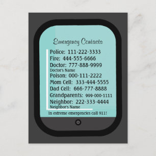 Tarjeta de refrigerador de contactos de emergencia