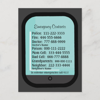 Tarjeta de refrigerador de contactos de emergencia