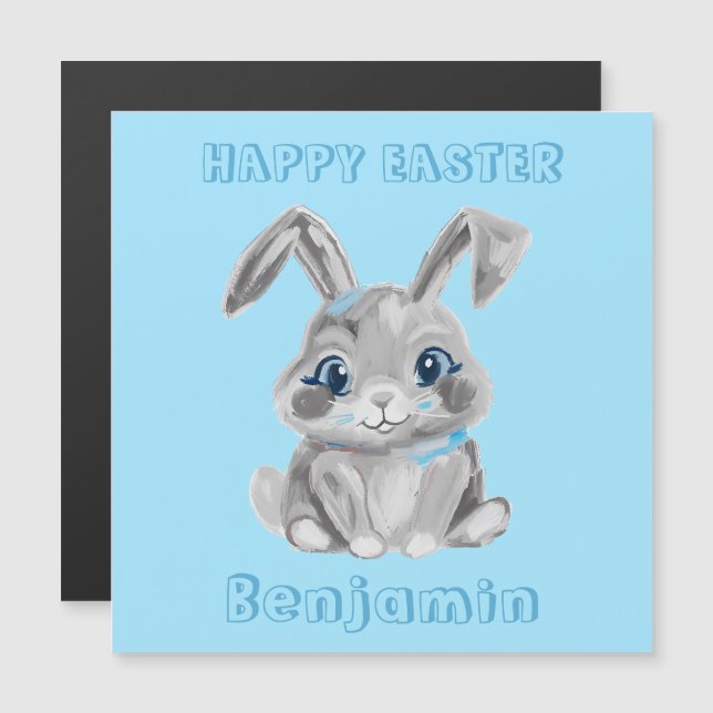 Tarjeta de Refrigerador de nombre azul Easter Bunn (Anverso/Reverso)