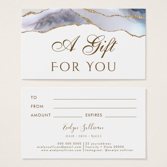 Tarjeta de regalo Agate azul blanco (Anverso y reverso)