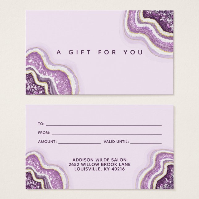 Tarjeta de regalo Amethyst Purple Purpurina Agate  (Anverso y reverso)
