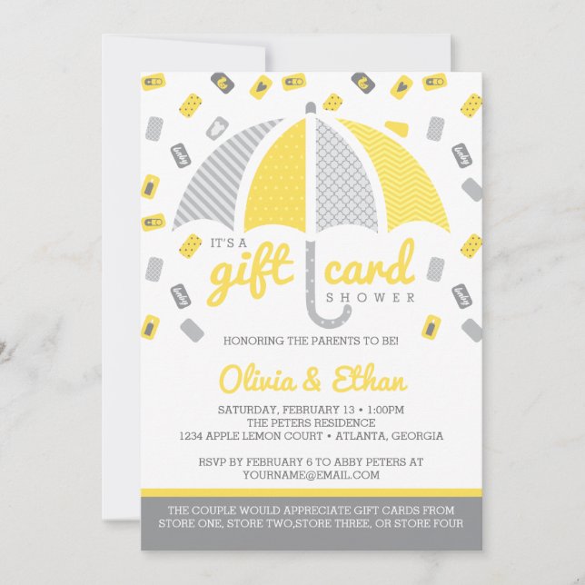 Tarjeta de regalo Baby Shower Invitación, amarillo (Anverso)