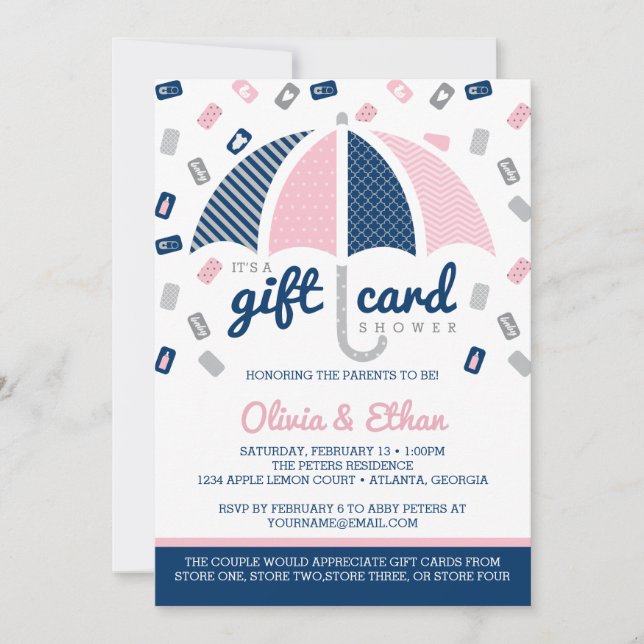Tarjeta de regalo Baby Shower Invitación, marina,  (Anverso)