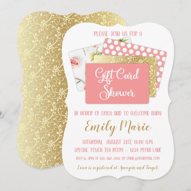 Tarjeta de regalo Chica Baby Shower rosa y dorado (Anverso / Reverso)
