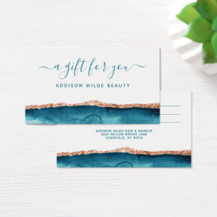 Tarjeta De Regalo De Acuarela Teal Y Dorado