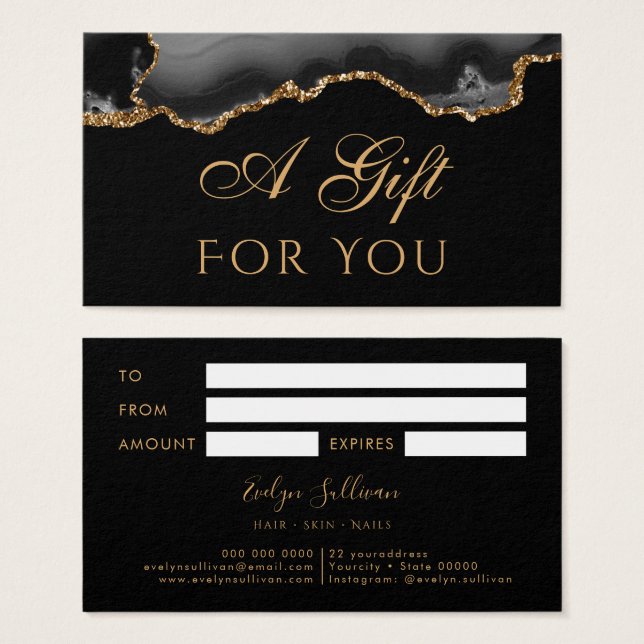 Tarjeta de regalo de Agate negro y oro (Anverso y reverso)