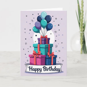 Tarjeta de regalo de alegría de cumpleaños apilada