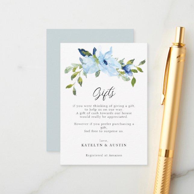 tarjeta de regalo de boda de flores azules de colo (Anverso/Reverso In Situ)